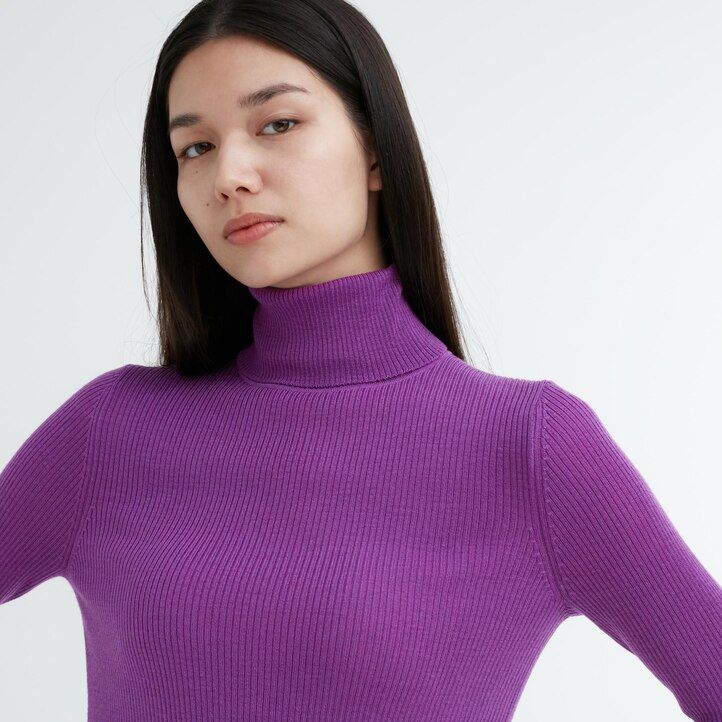 Purple Uniqlo 100pct Extra Fine Merino Ribbed Turtleneck Jumper | JOFKV-6517