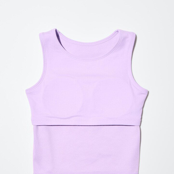 Purple Uniqlo Girls Airism Cotton Ribbed Sleeveless Bra Top | UQRCI-9128