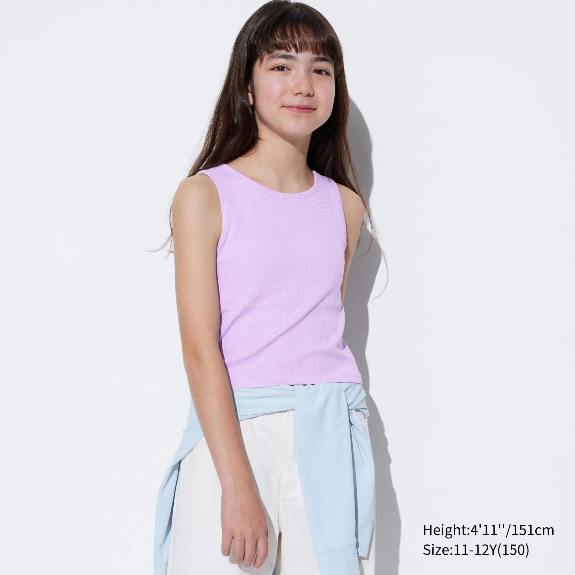 Purple Uniqlo Girls Airism Cotton Ribbed Sleeveless Bra Top | UQRCI-9128