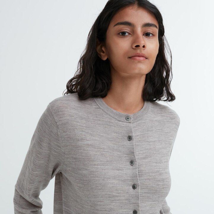 Red Uniqlo 100pct Extra Fine Merino Crew Neck Cardigan | DAFVZ-4789
