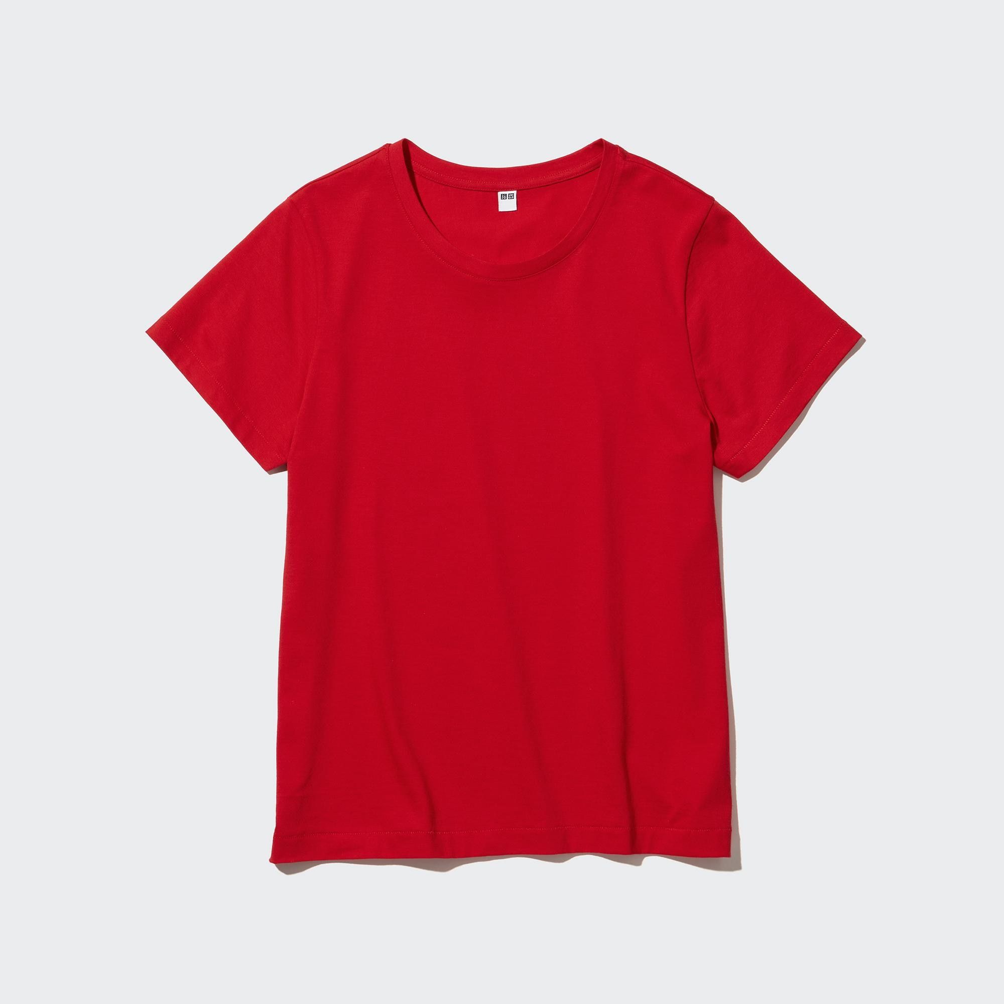 Red Uniqlo 100pct Supima Cotton Crew Neck Short Sleeved T-Shirt | DKERS-9253