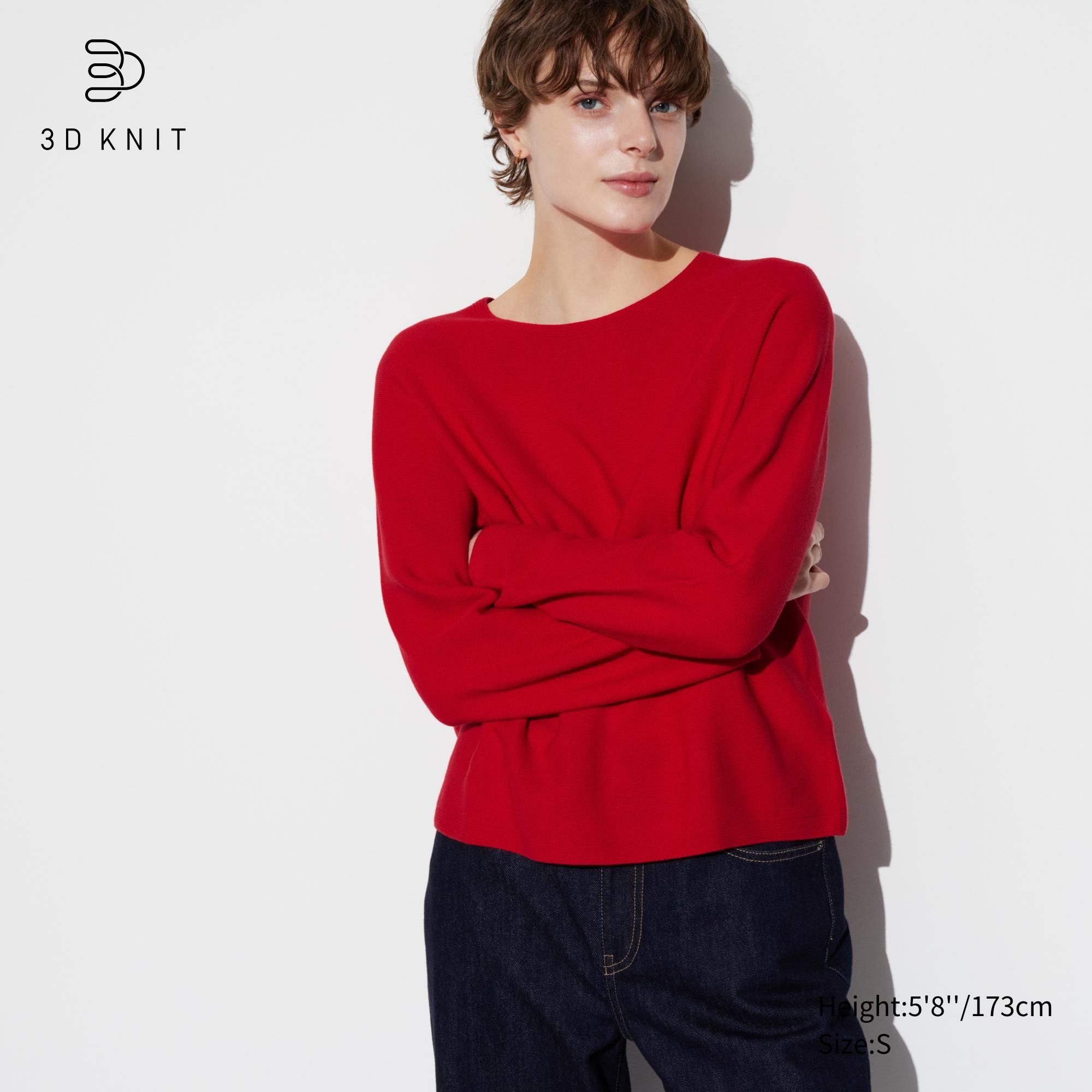 Red Uniqlo 3d Knit Seamless Cotton Crew Neck Jumper | SWNUX-2648