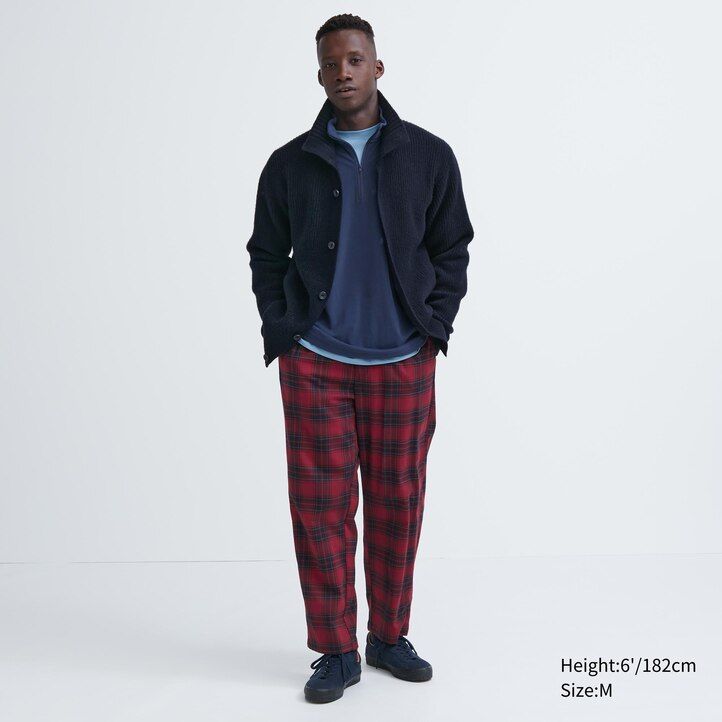 Red Uniqlo Flannel Easy Patterned Ankle Length Trousers | WPLRZ-0674