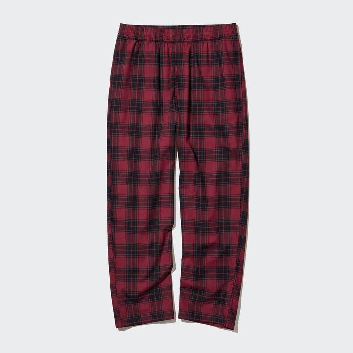 Red Uniqlo Flannel Easy Patterned Ankle Length Trousers | WPLRZ-0674