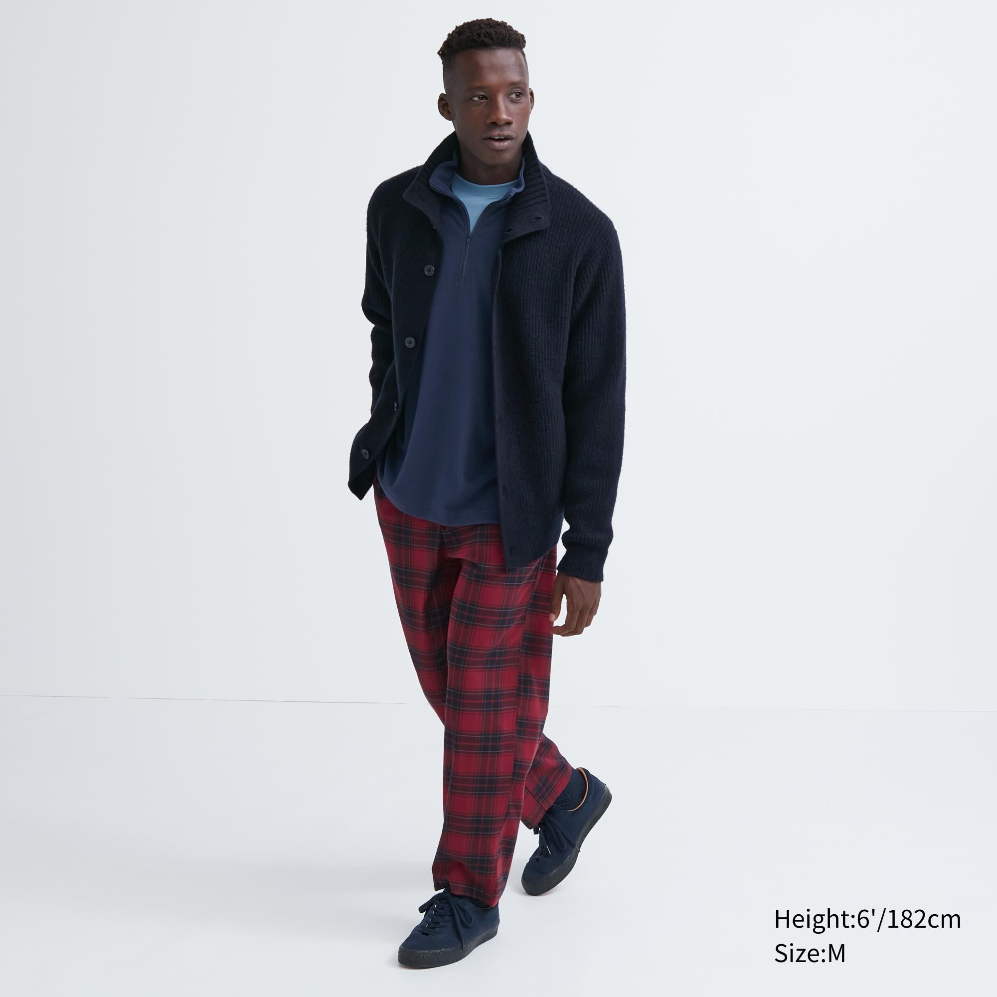 Red Uniqlo Flannel Easy Patterned Ankle Length Trousers | WPLRZ-0674