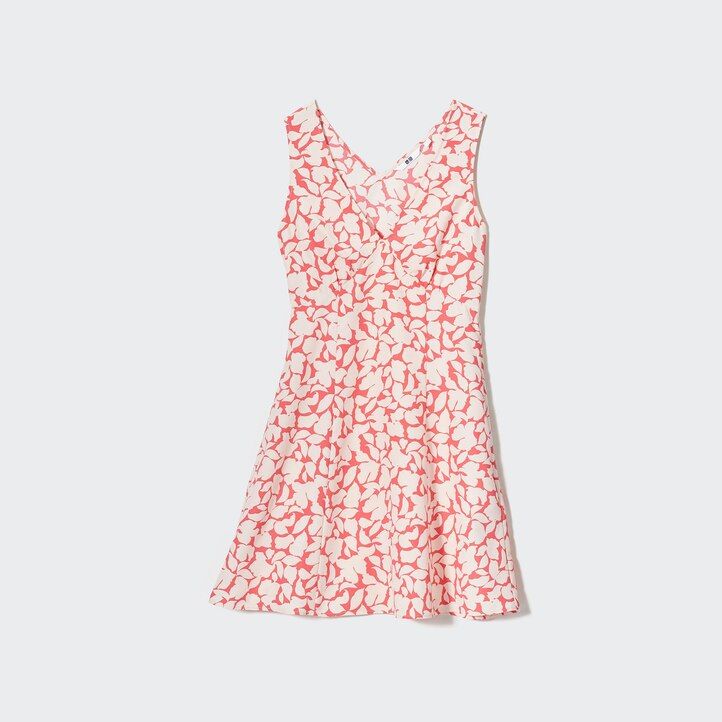 Red Uniqlo Printed V Neck Sleeveless Mini Dress | NPBCH-4960
