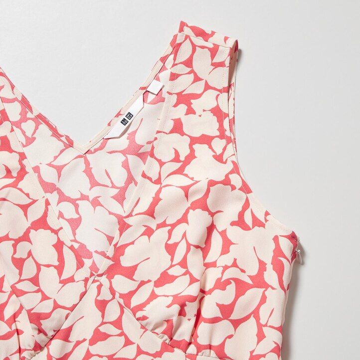 Red Uniqlo Printed V Neck Sleeveless Mini Dress | NPBCH-4960
