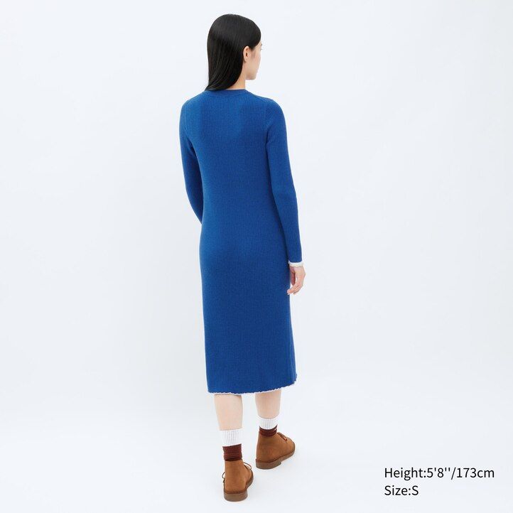 Red Uniqlo Ribbed Knit Long Sleeved Dress | GHOPQ-3714