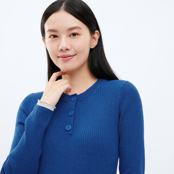 Red Uniqlo Ribbed Knit Long Sleeved Dress | GHOPQ-3714
