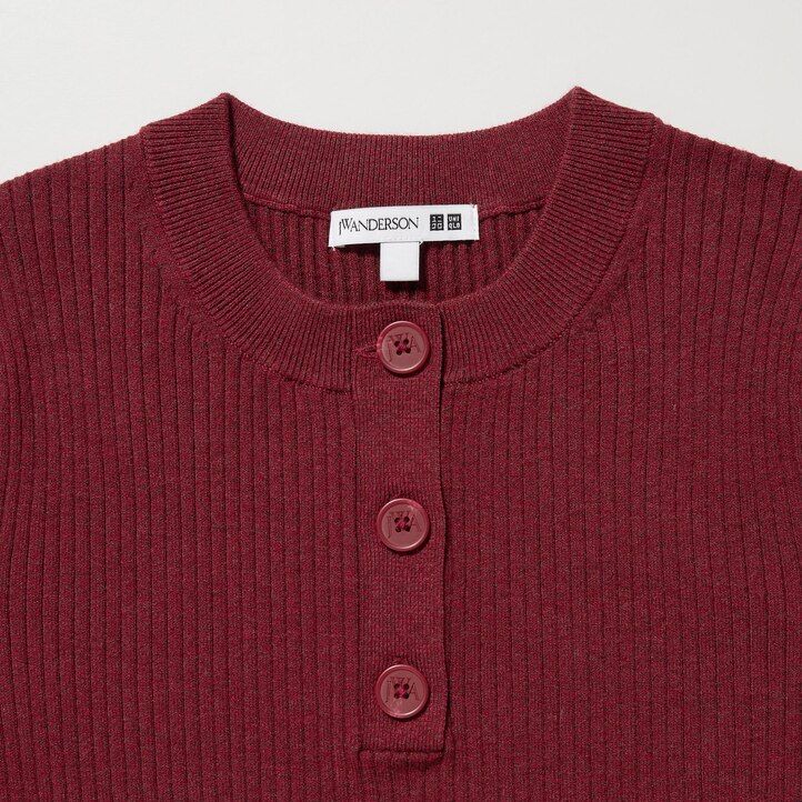 Red Uniqlo Ribbed Knit Long Sleeved Dress | GHOPQ-3714