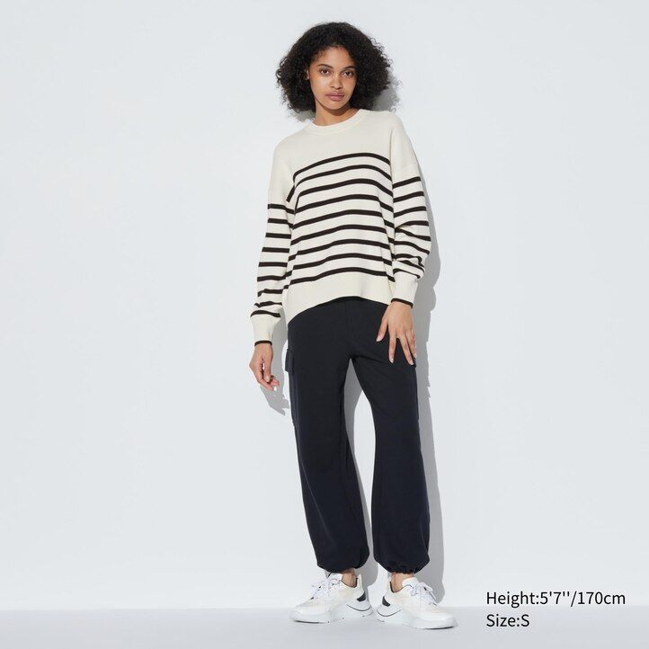 Red Uniqlo Smooth Cotton Relaxed Fit Striped Crew Neck Jumper | CZWOF-2159
