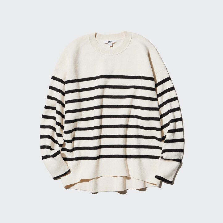 Red Uniqlo Smooth Cotton Relaxed Fit Striped Crew Neck Jumper | CZWOF-2159