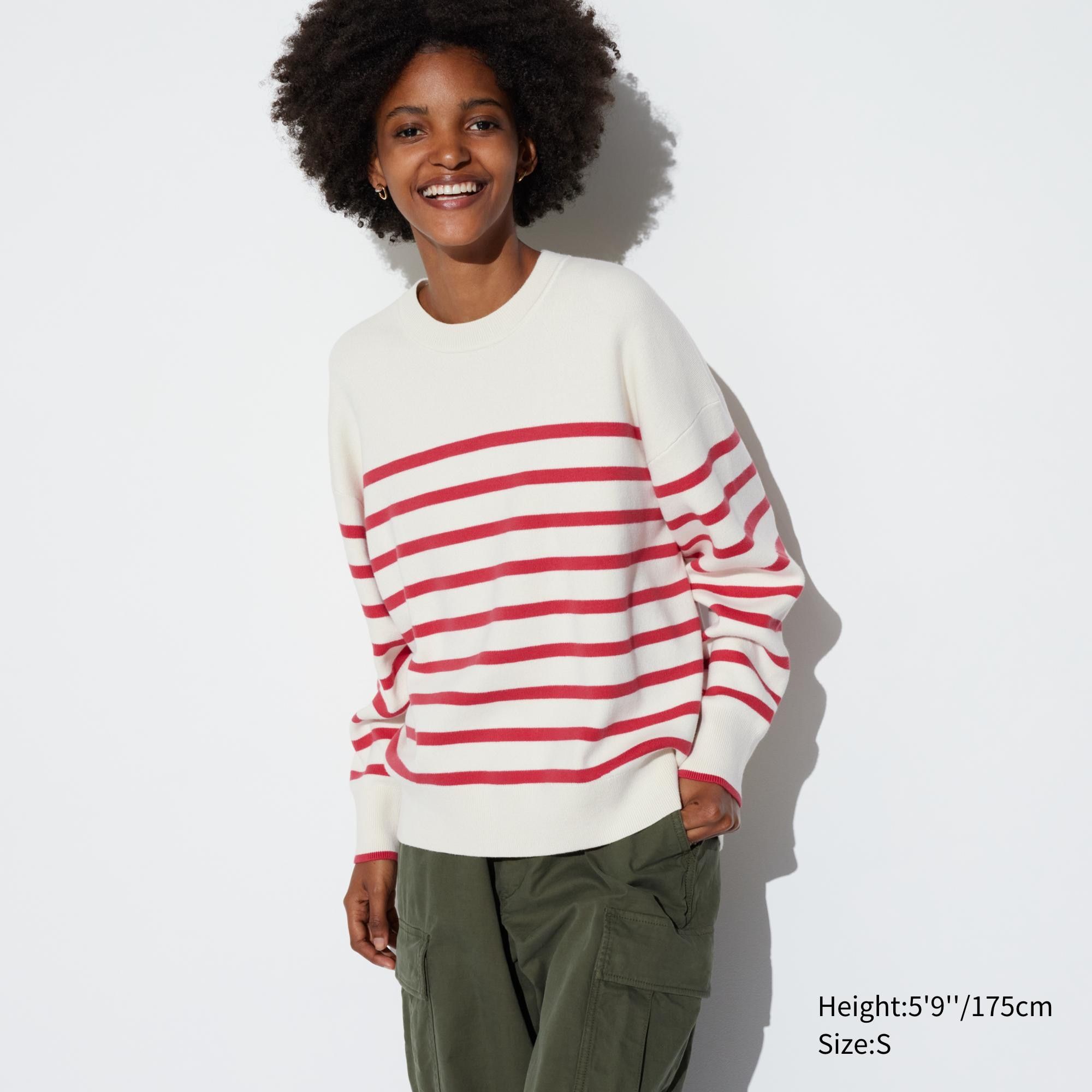 Red Uniqlo Smooth Cotton Relaxed Fit Striped Crew Neck Jumper | CZWOF-2159