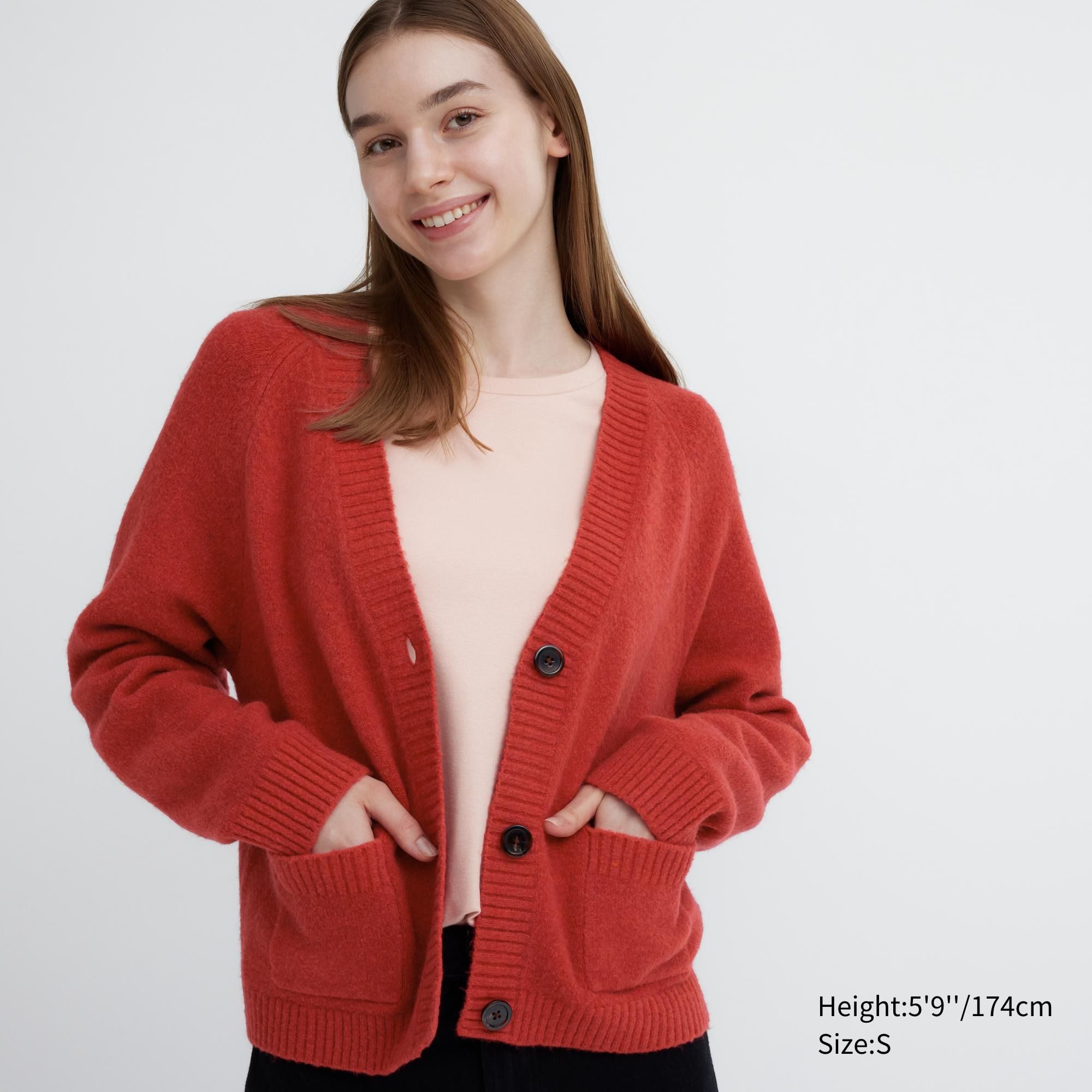 Red Uniqlo Souffle Yarn Short Cardigan | AGZRN-3719