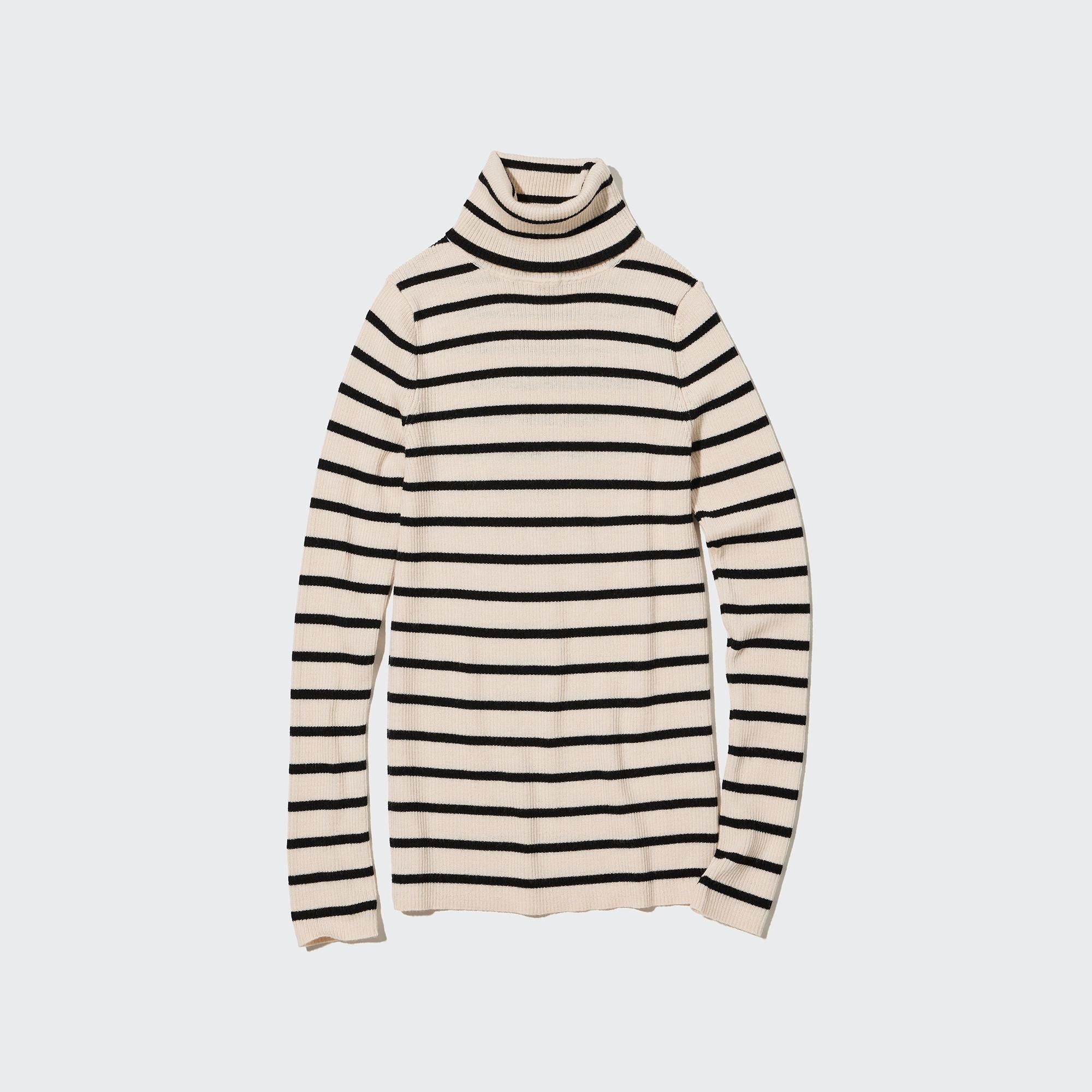 White Uniqlo 100pct Extra Fine Merino Ribbed Turtleneck Jumper | KITWA-6049