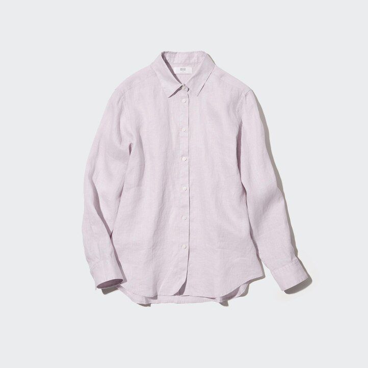White Uniqlo 100pct Premium Linen Long Sleeved Shirt | KWCLP-0132