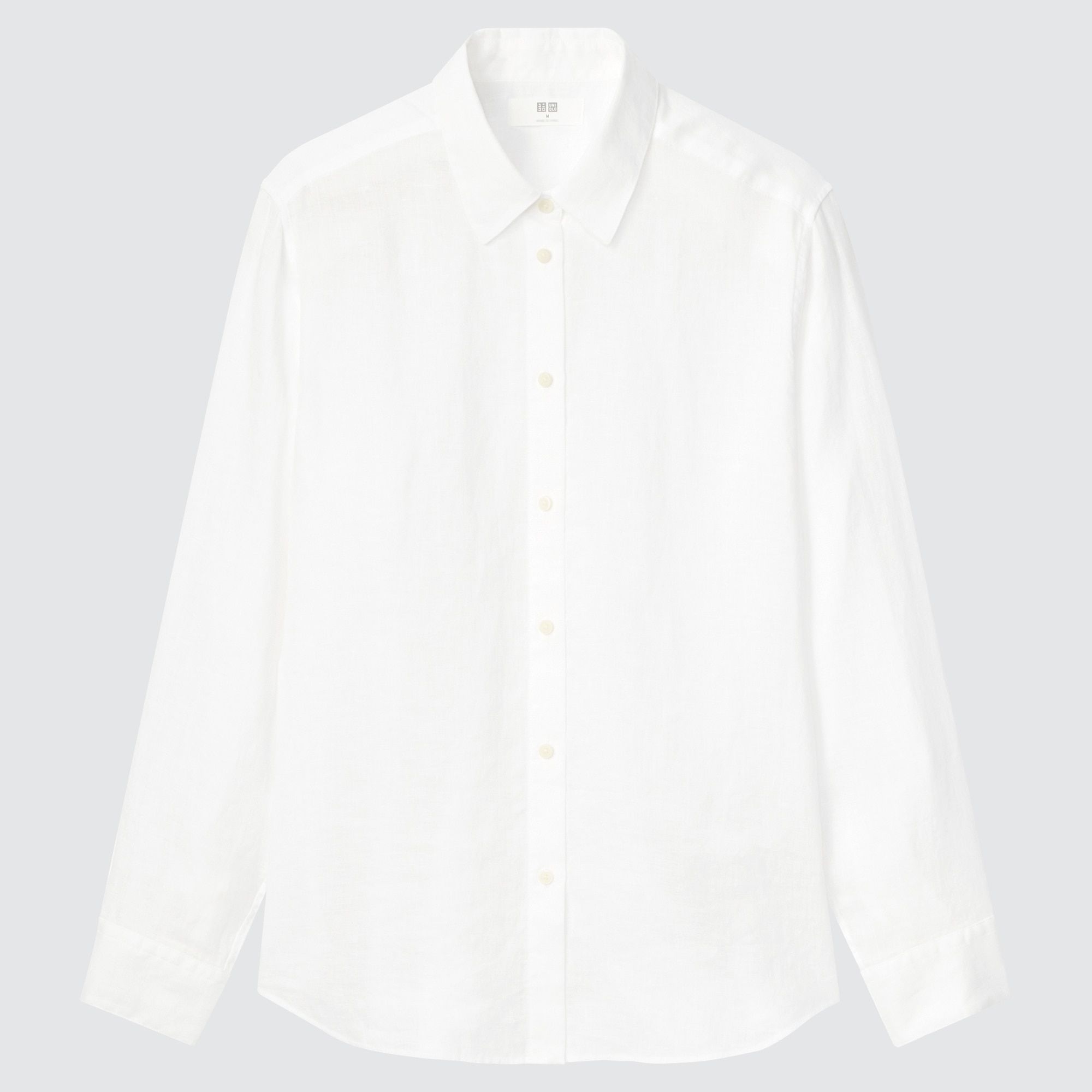 White Uniqlo 100pct Premium Linen Long Sleeved Shirt | KWCLP-0132