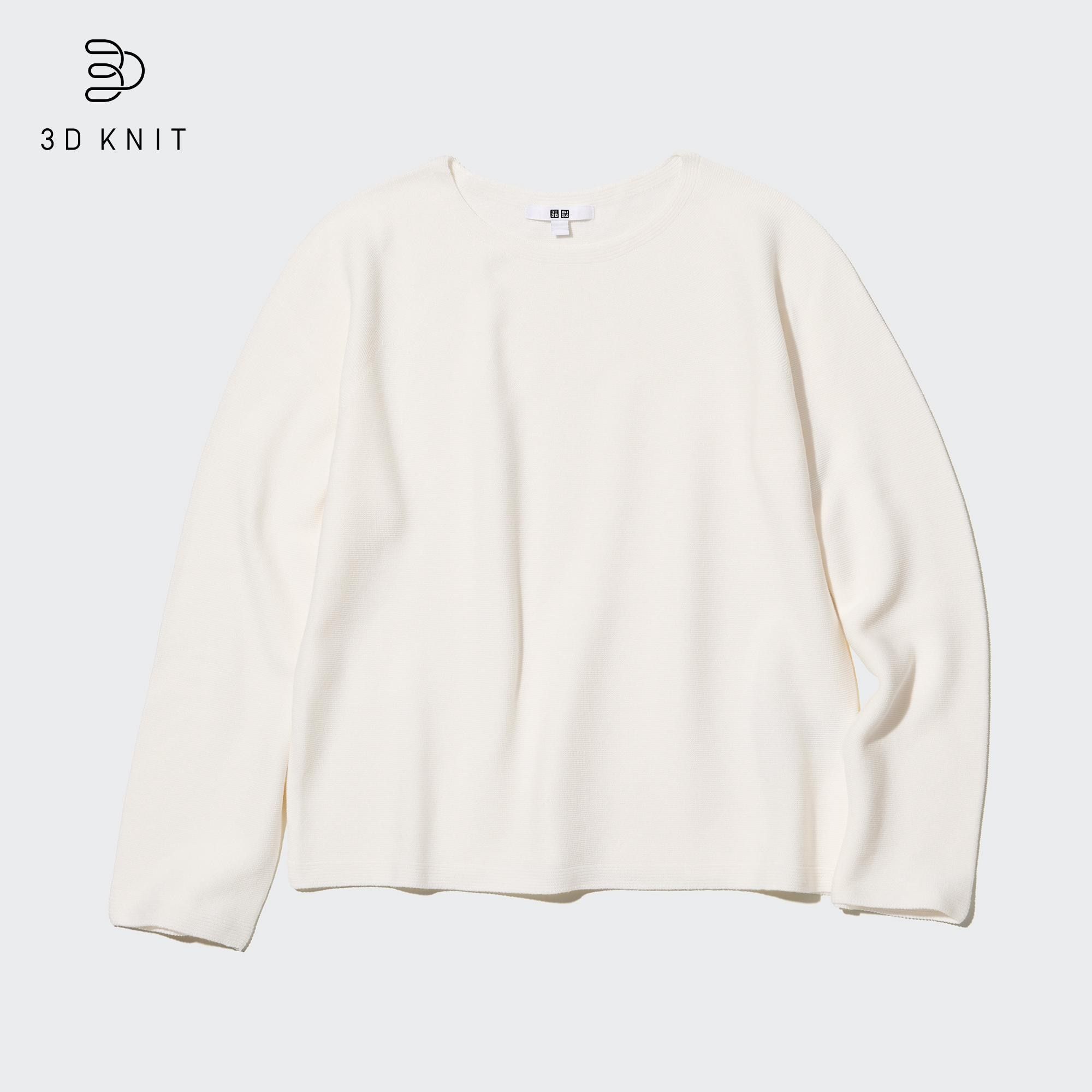 White Uniqlo 3d Knit Seamless Cotton Crew Neck Jumper | EAWPX-4658