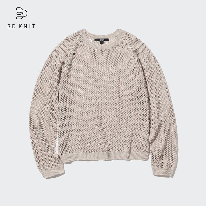 White Uniqlo 3d Knit Seamless Mesh Crew Neck Jumper | DONIV-9564
