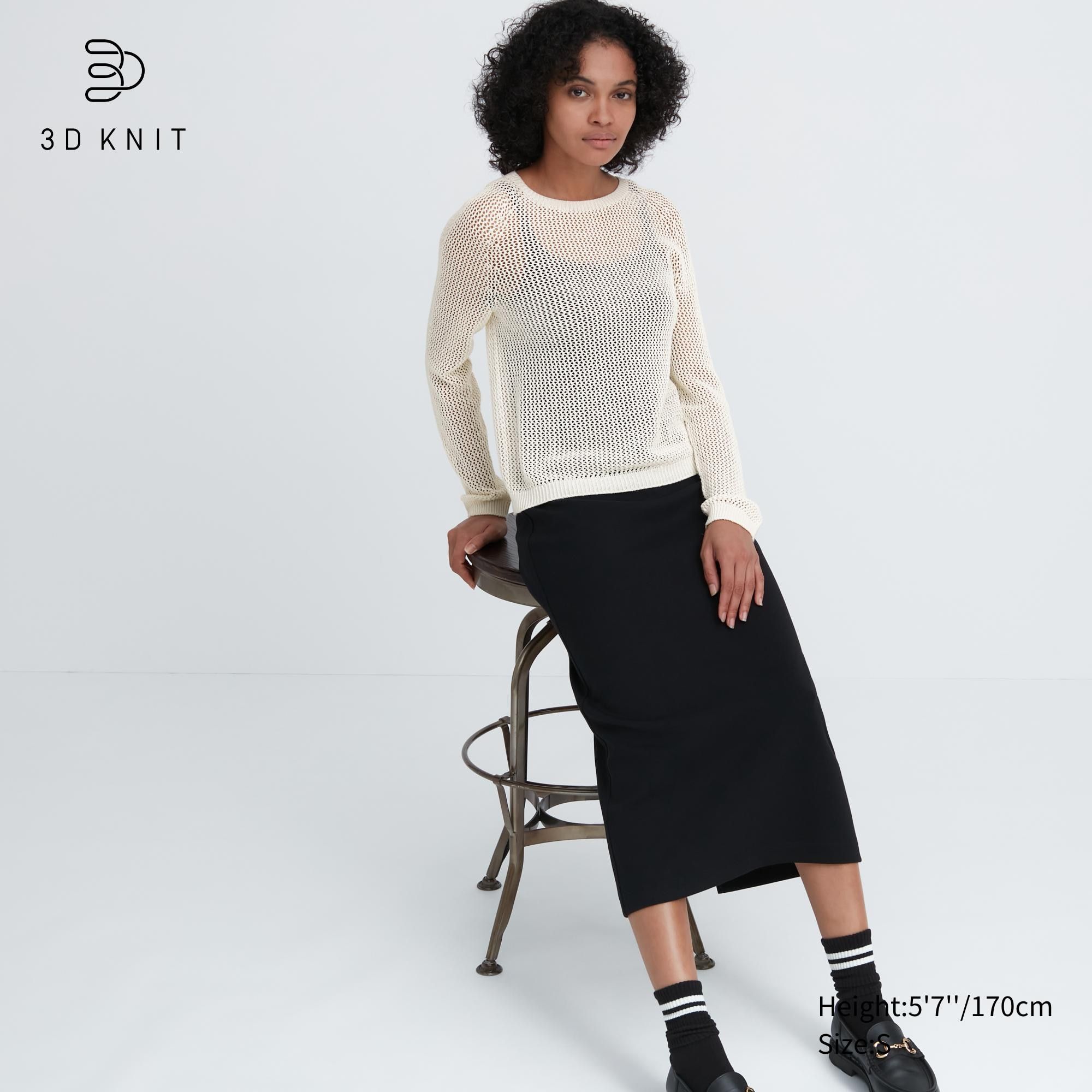 White Uniqlo 3d Knit Seamless Mesh Crew Neck Jumper | DONIV-9564