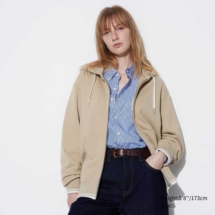 White Uniqlo Colour Block Zipped Hoodie | GLEUJ-0256