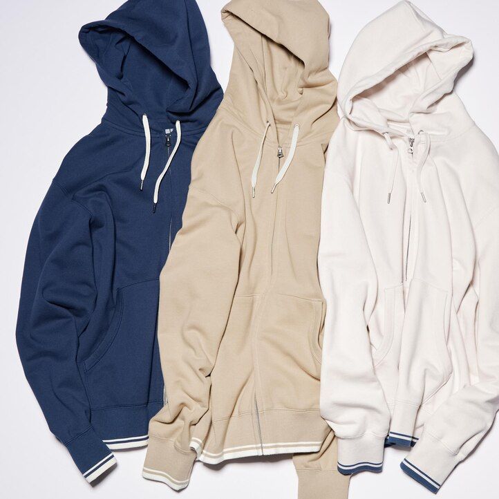 White Uniqlo Colour Block Zipped Hoodie | GLEUJ-0256