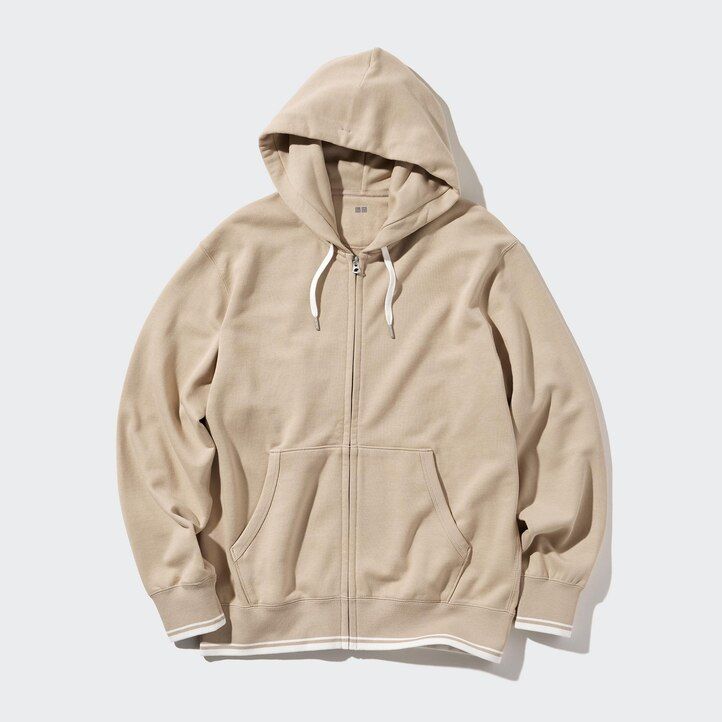 White Uniqlo Colour Block Zipped Hoodie | GLEUJ-0256