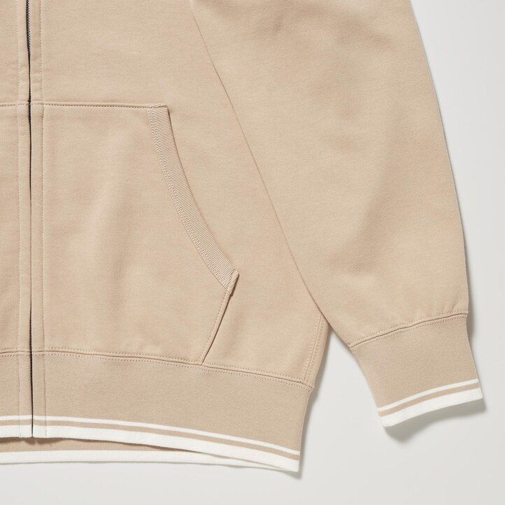 White Uniqlo Colour Block Zipped Hoodie | GLEUJ-0256
