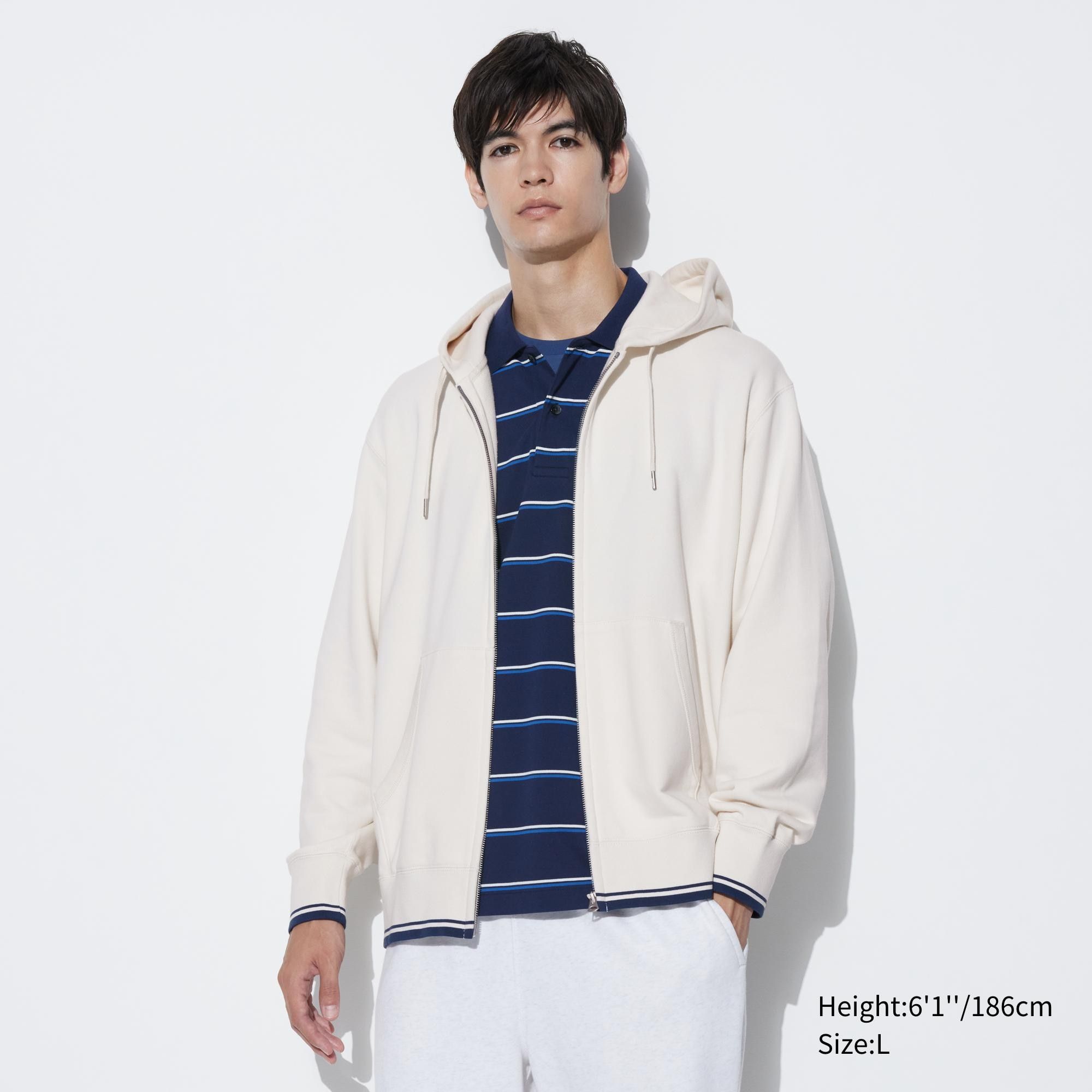 White Uniqlo Colour Block Zipped Hoodie | GLEUJ-0256