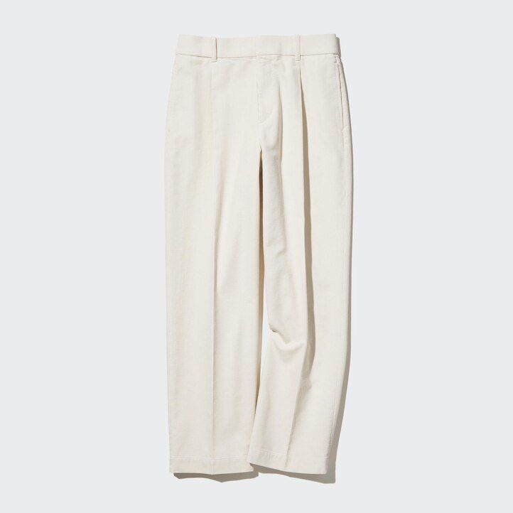 White Uniqlo Corduroy Pleated Wide Leg Trousers Long | GNRWV-1840