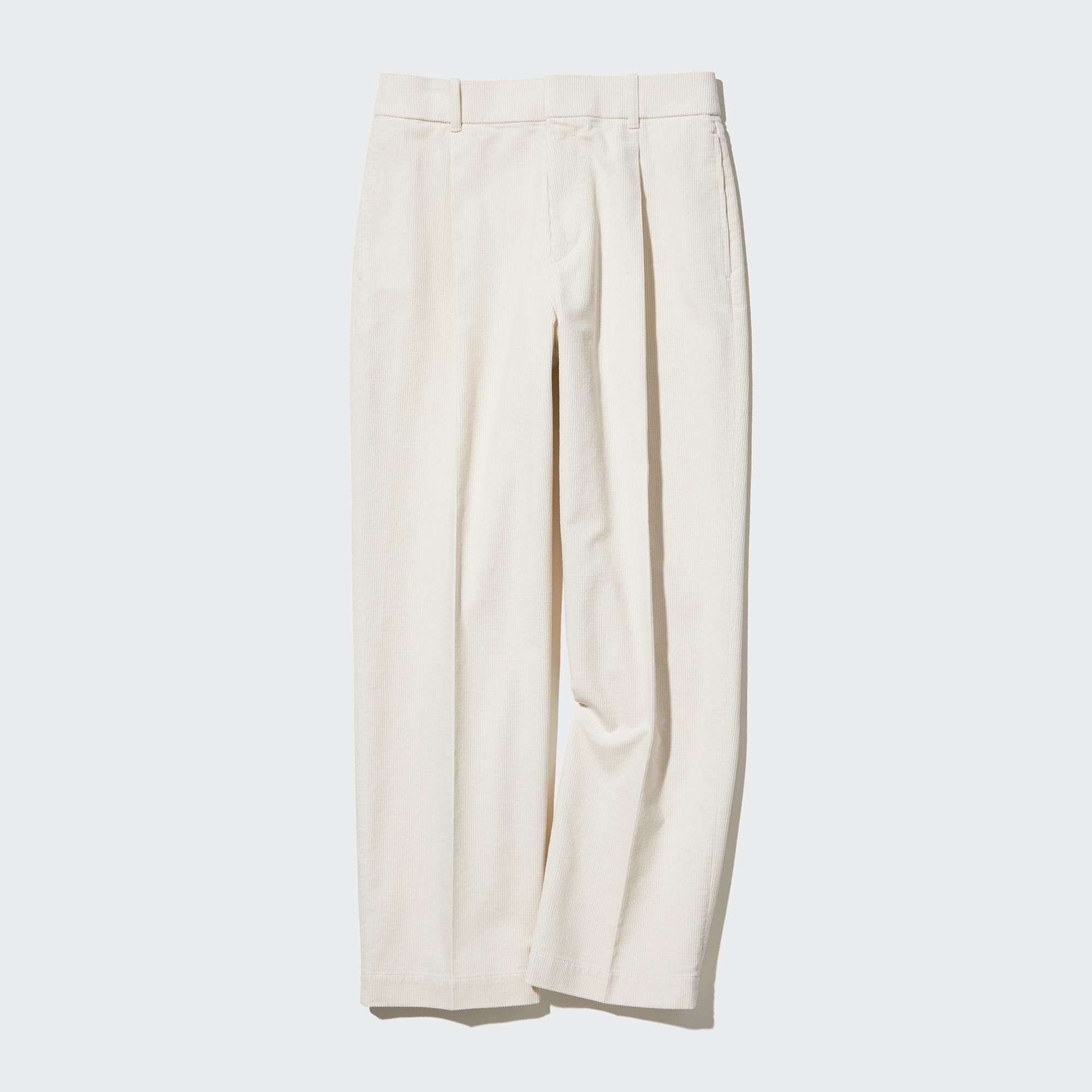 White Uniqlo Corduroy Pleated Wide Leg Trousers Long | GNRWV-1840