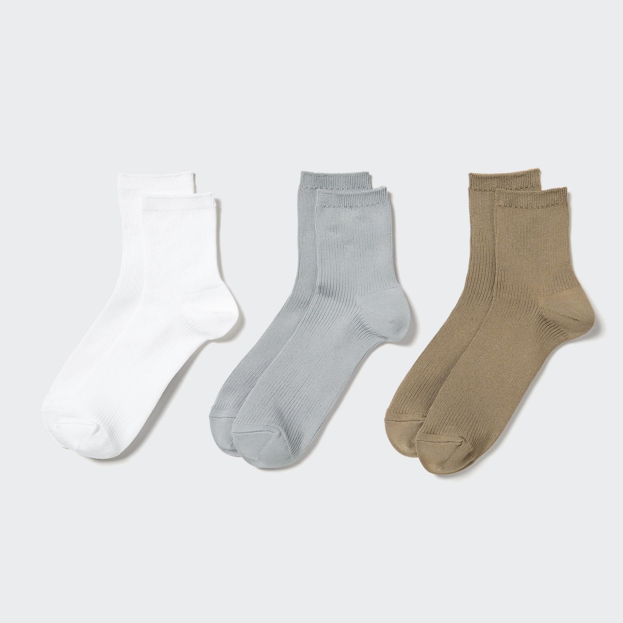 White Uniqlo Crew Ribbed Socks Three Pairs | VSFKR-2845