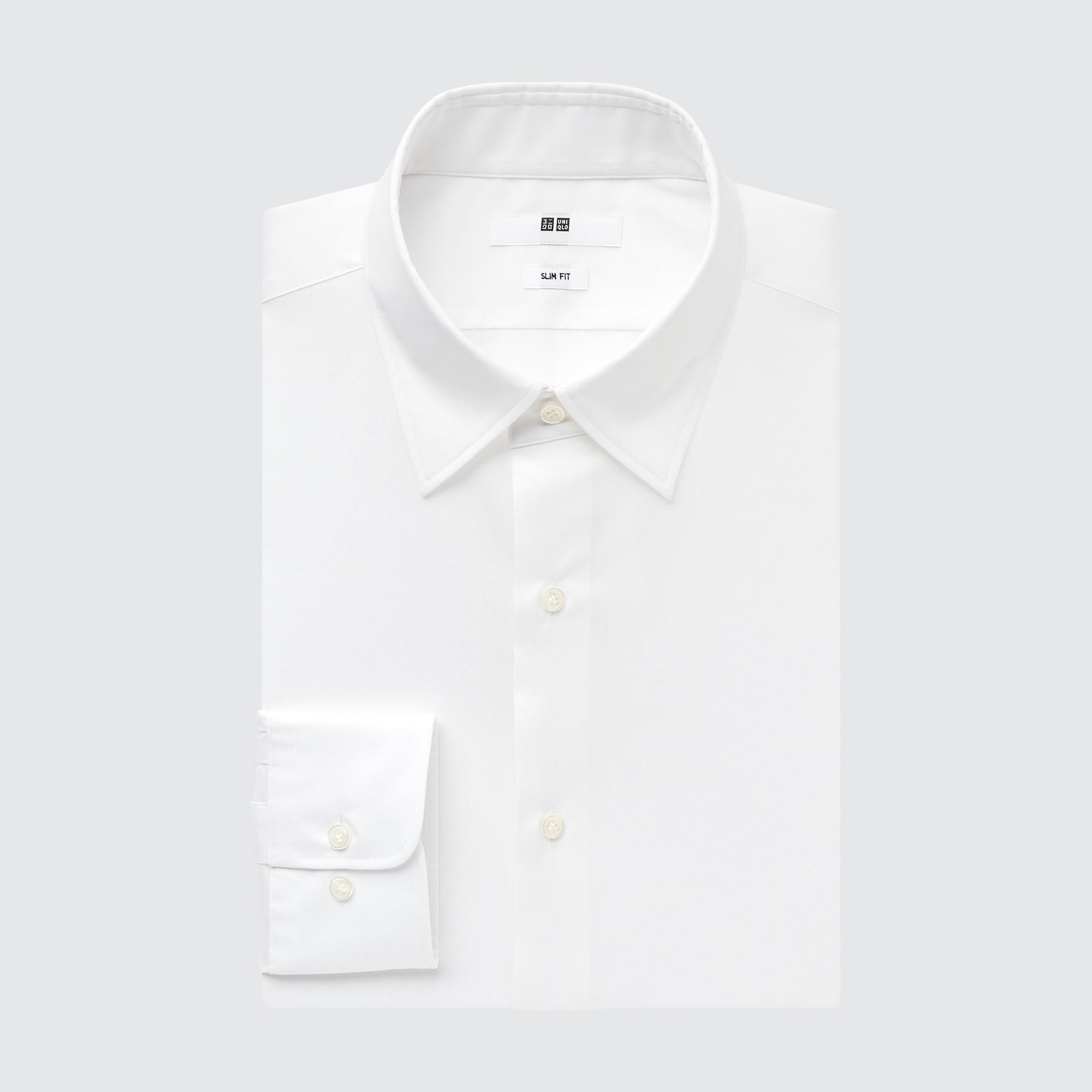 White Uniqlo Easy Care Broadcloth Stretch Slim FiT-Shirt Regular Collar | DYMTR-3678