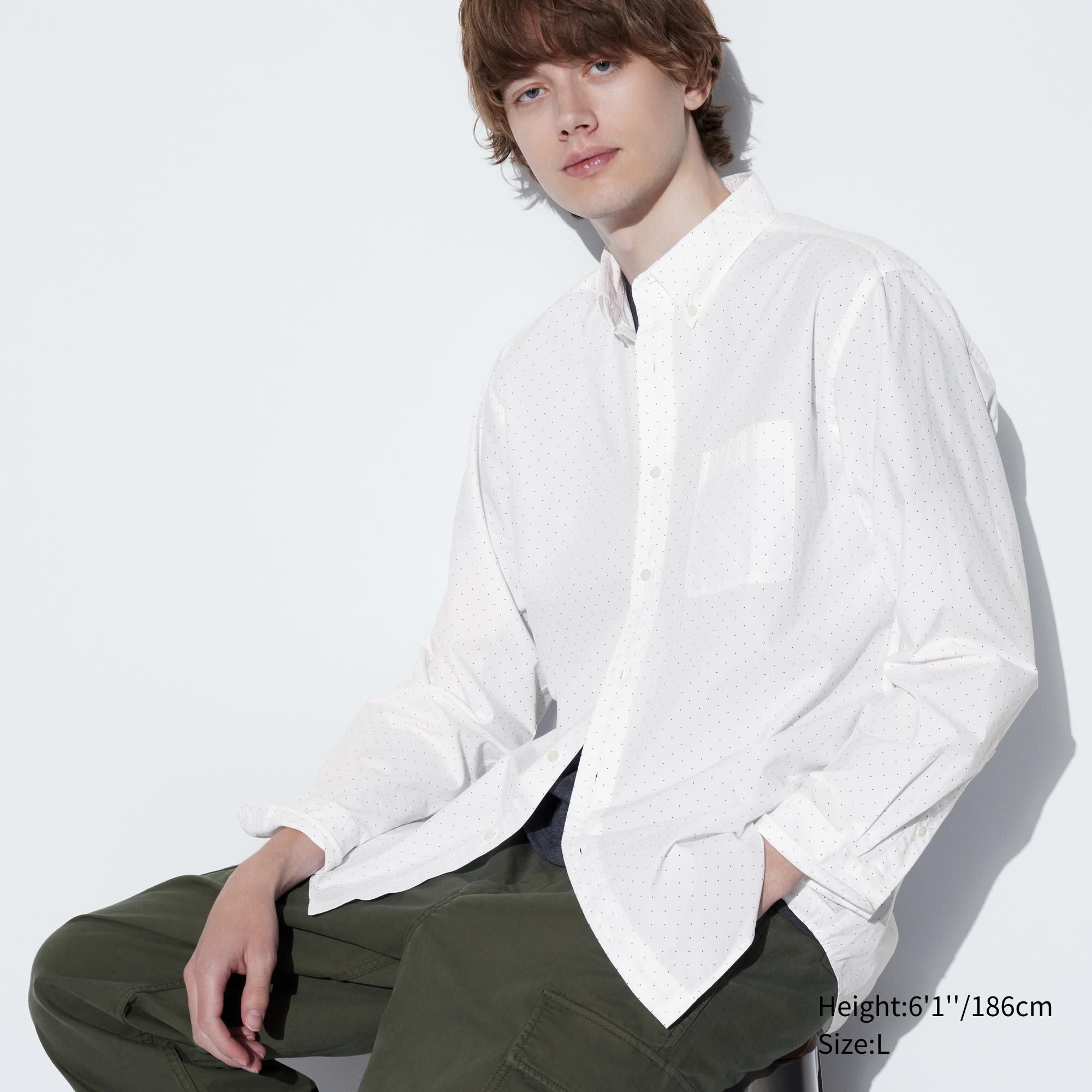 White Uniqlo Extra Fine Cotton Broadcloth Printed Shirt Button Down Collar | EBLJQ-6083