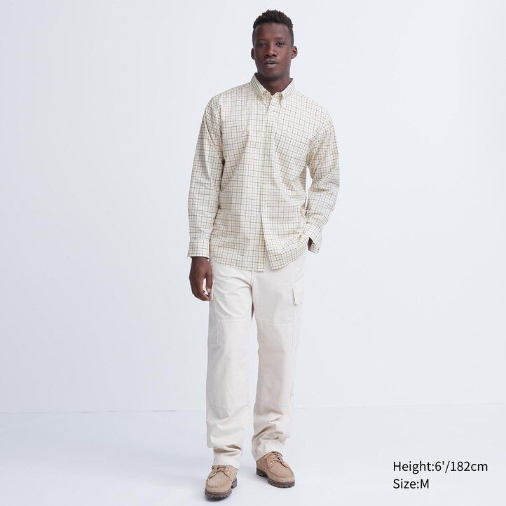 White Uniqlo Extra Fine Cotton Broadcloth Regular Fit Checked Shirt Button Down Collar | GURHY-7358