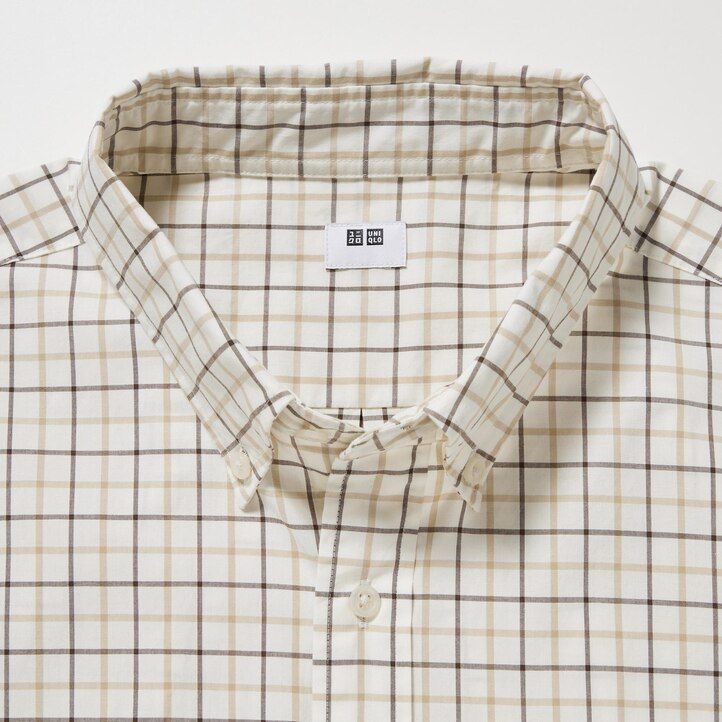 White Uniqlo Extra Fine Cotton Broadcloth Regular Fit Checked Shirt Button Down Collar | GURHY-7358