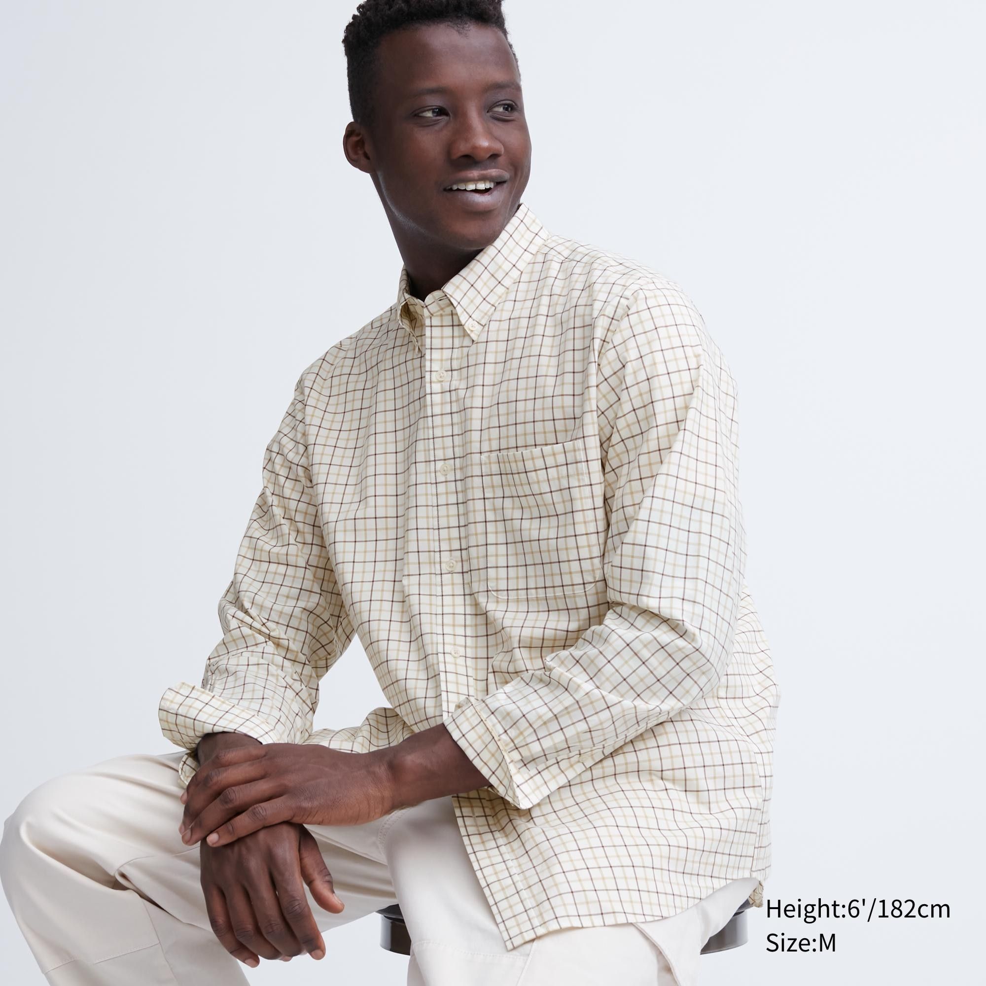White Uniqlo Extra Fine Cotton Broadcloth Regular Fit Checked Shirt Button Down Collar | GURHY-7358