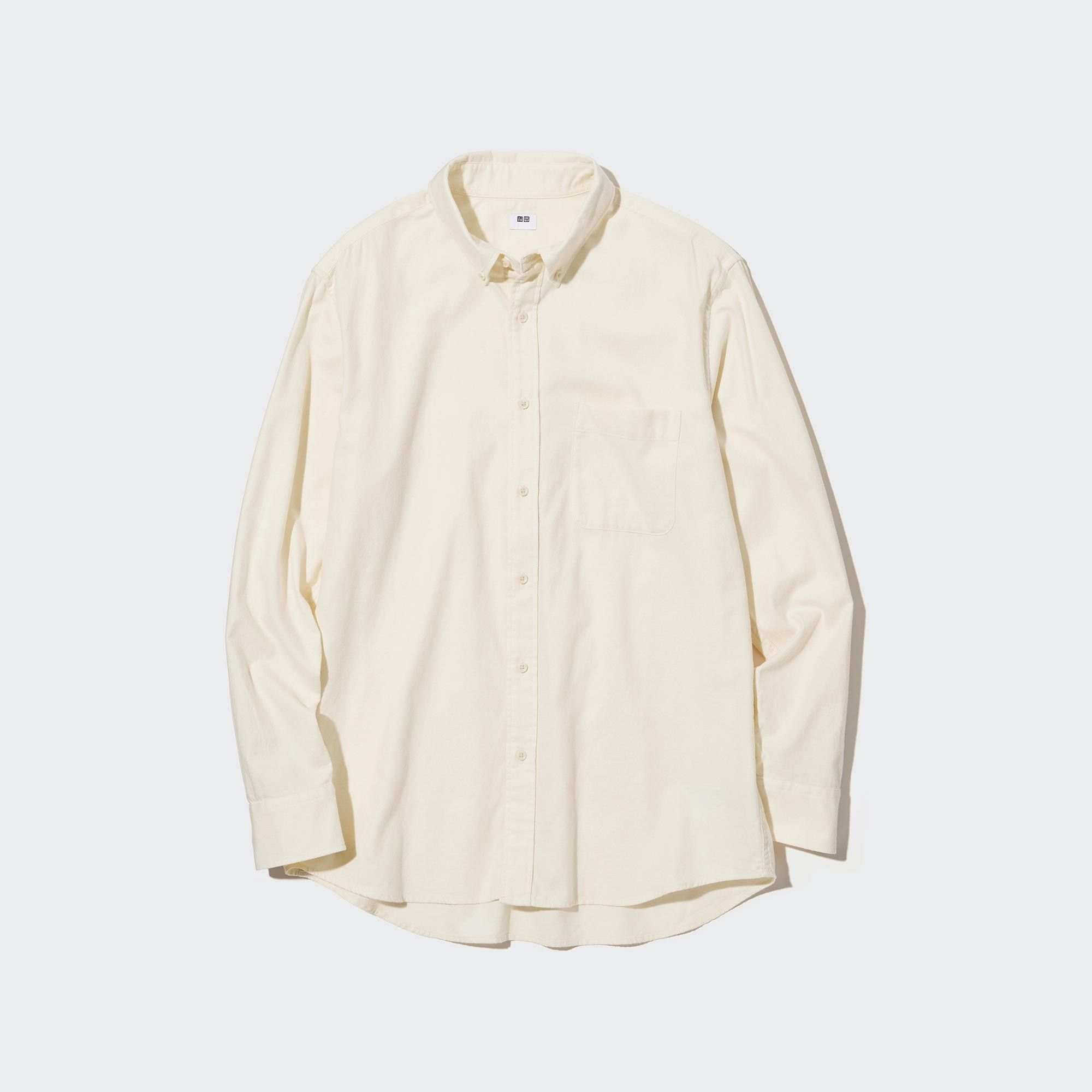 White Uniqlo Flannel Regular FiT-Shirt Button Down Collar | VOTLE-5630