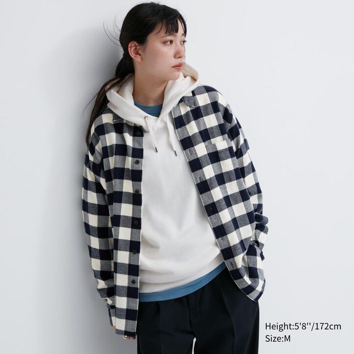 White Uniqlo Flannel Regular Fit Checked Shirt Regular Collar | DIBAV-1798