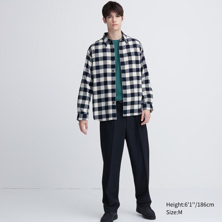 White Uniqlo Flannel Regular Fit Checked Shirt Regular Collar | DIBAV-1798