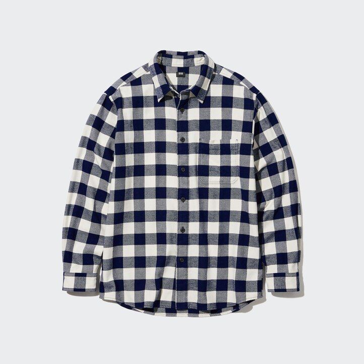 White Uniqlo Flannel Regular Fit Checked Shirt Regular Collar | DIBAV-1798