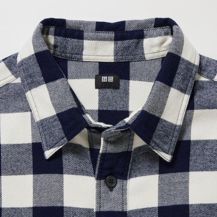 White Uniqlo Flannel Regular Fit Checked Shirt Regular Collar | DIBAV-1798