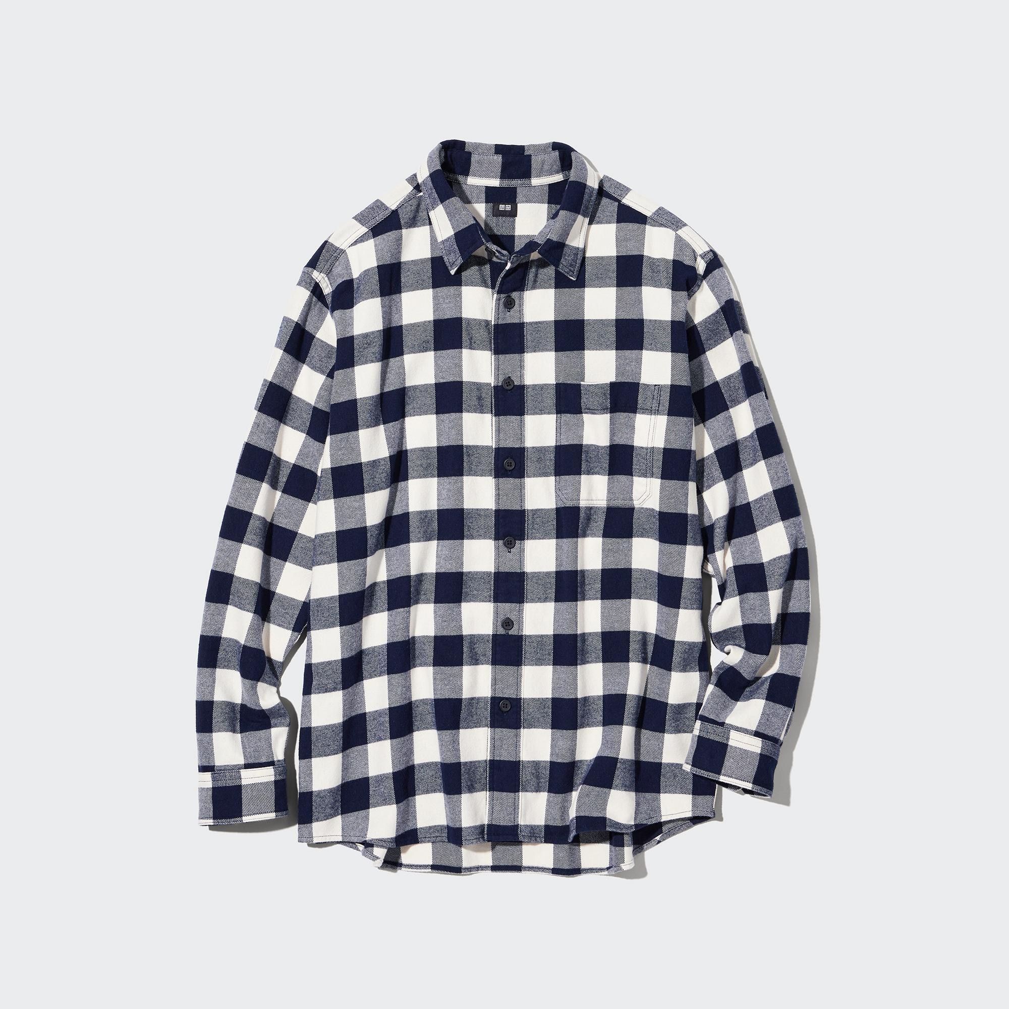 White Uniqlo Flannel Regular Fit Checked Shirt Regular Collar | DIBAV-1798