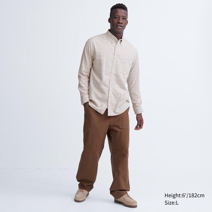 White Uniqlo Flannel Regular Fit Checked Shirt Button Down Collar | KPXYU-7651