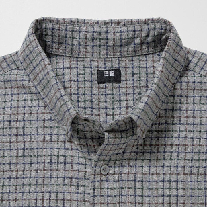 White Uniqlo Flannel Regular Fit Checked Shirt Button Down Collar | KPXYU-7651