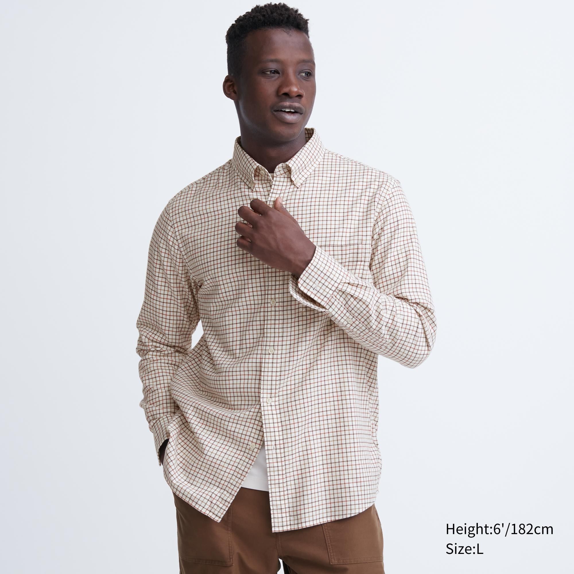White Uniqlo Flannel Regular Fit Checked Shirt Button Down Collar | KPXYU-7651