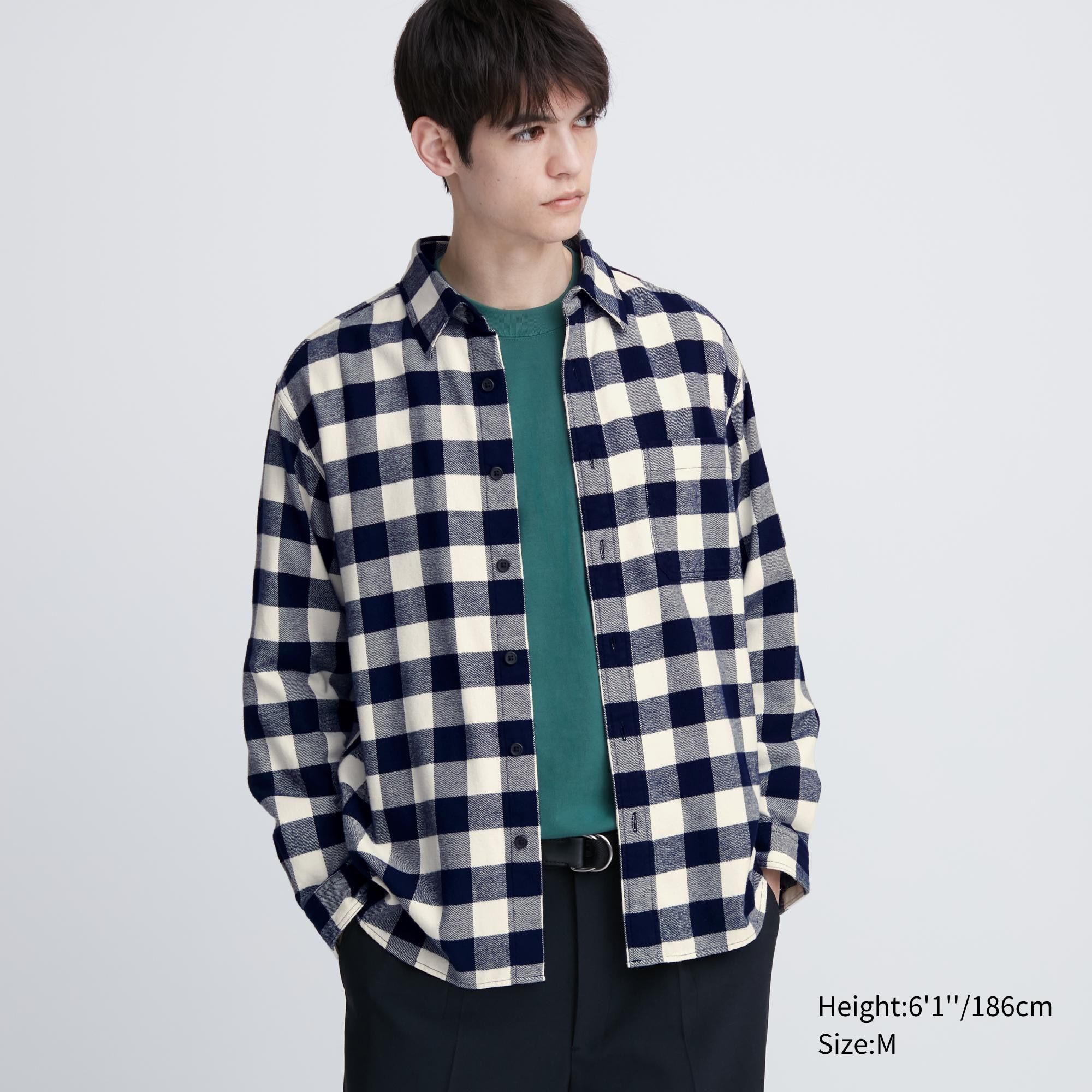 White Uniqlo Flannel Regular Fit Checked Shirt Regular Collar | XBJGA-7408