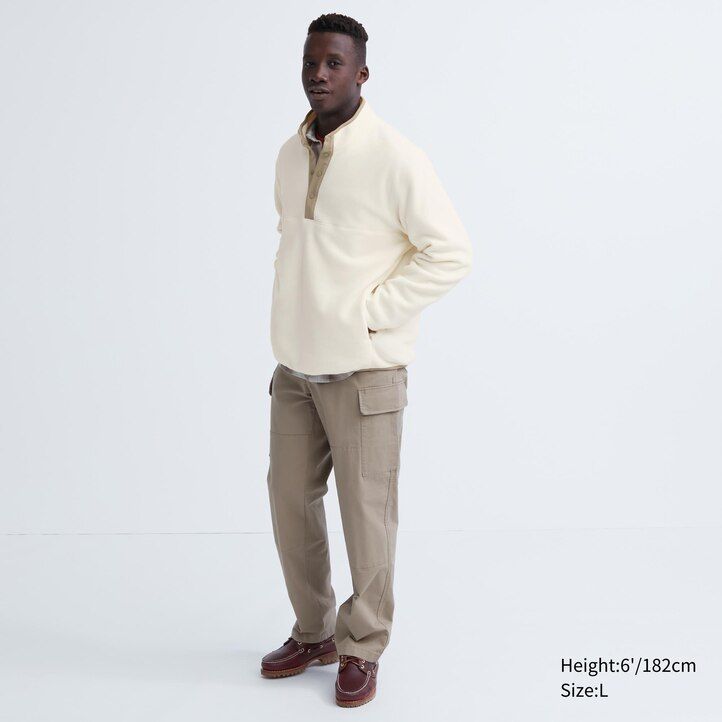 White Uniqlo Fleece Button Up Pullover | SWZKU-2403