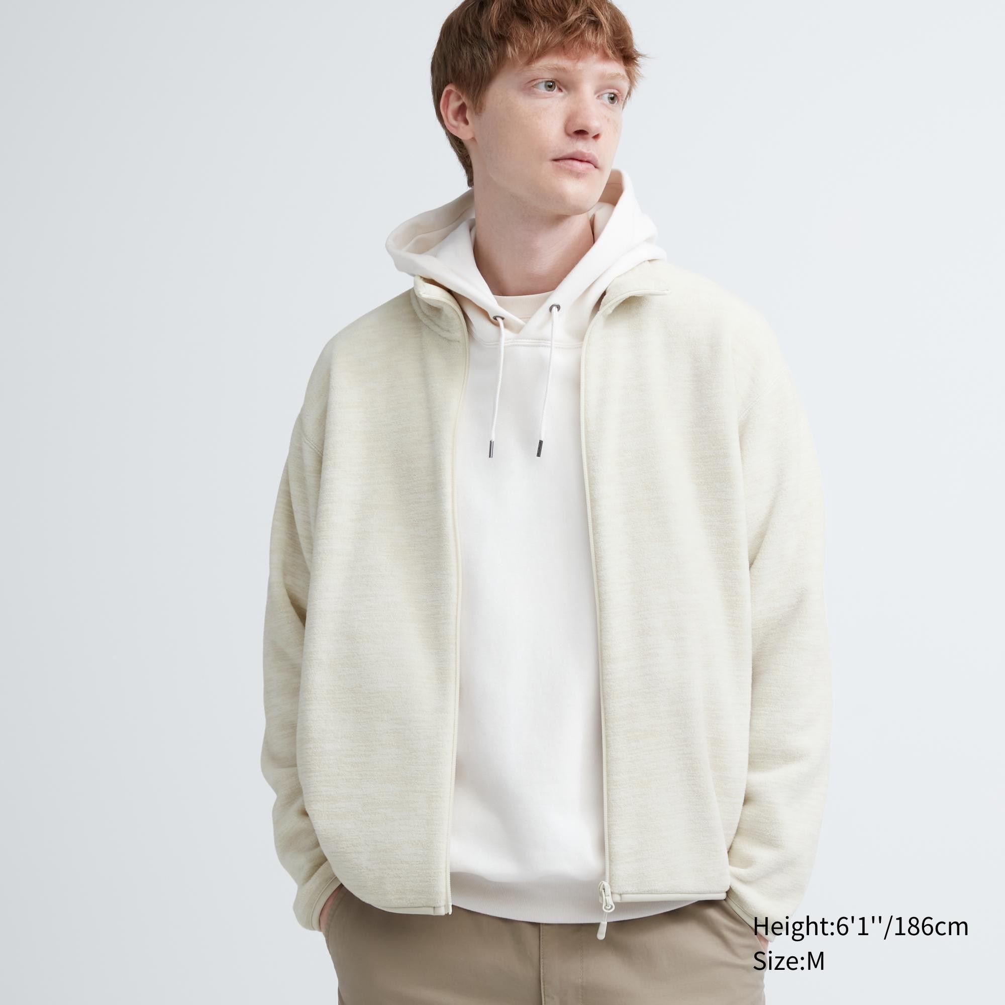 White Uniqlo Fleece Heather Zipped Jacket | YABSL-0518