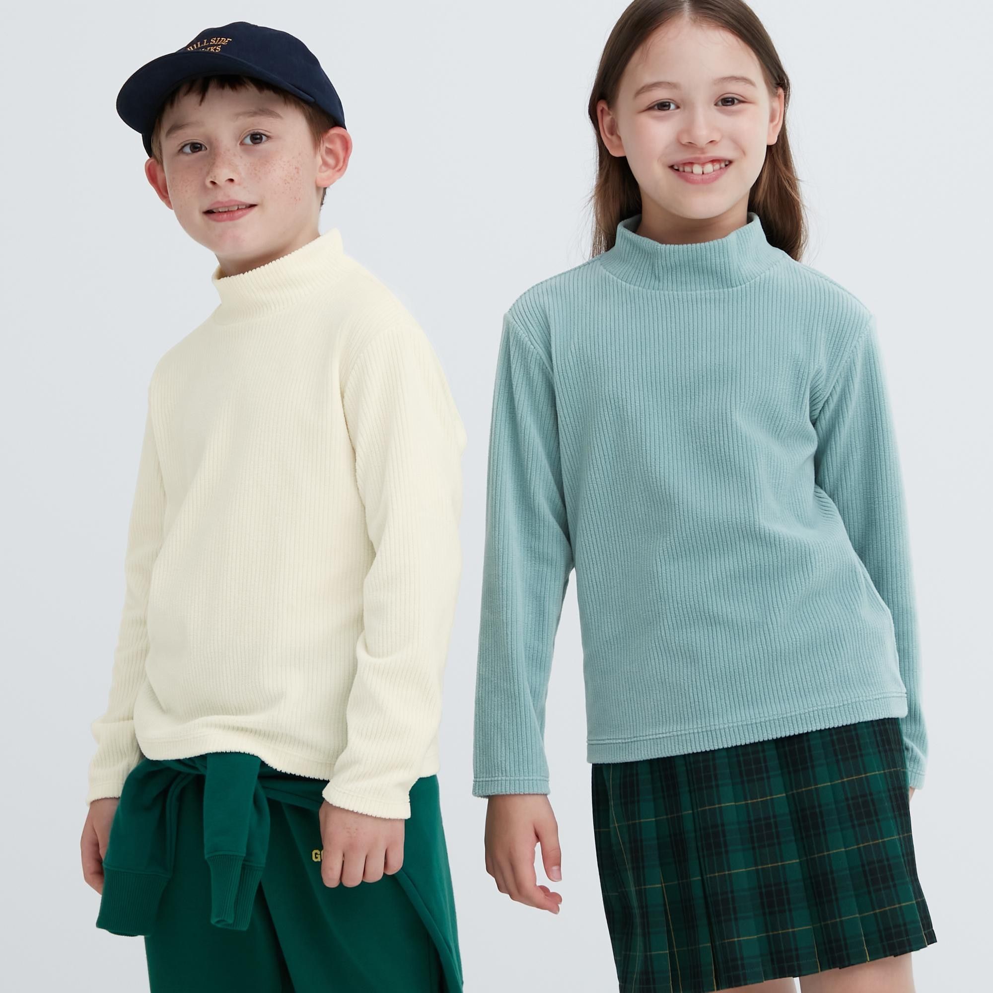 White Uniqlo Fleece Ribbed High Neck Long Sleeved T-Shirt | GADBI-3417